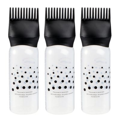 3-Pack Hair Dye Applicator Bottles, Black Plastic, for Salons