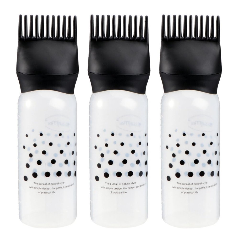 3-Pack Hair Dye Applicator Bottles, Black Plastic, for Salons