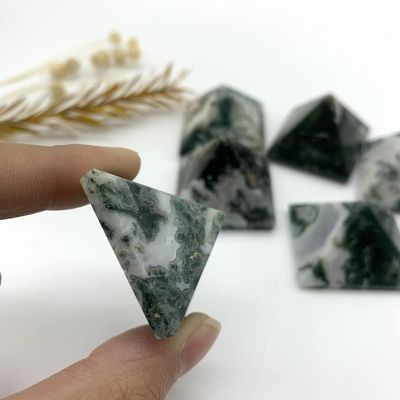WIOSEN Natural Moss Agate Quartz Crystal Pyramid Tower for Home Decor