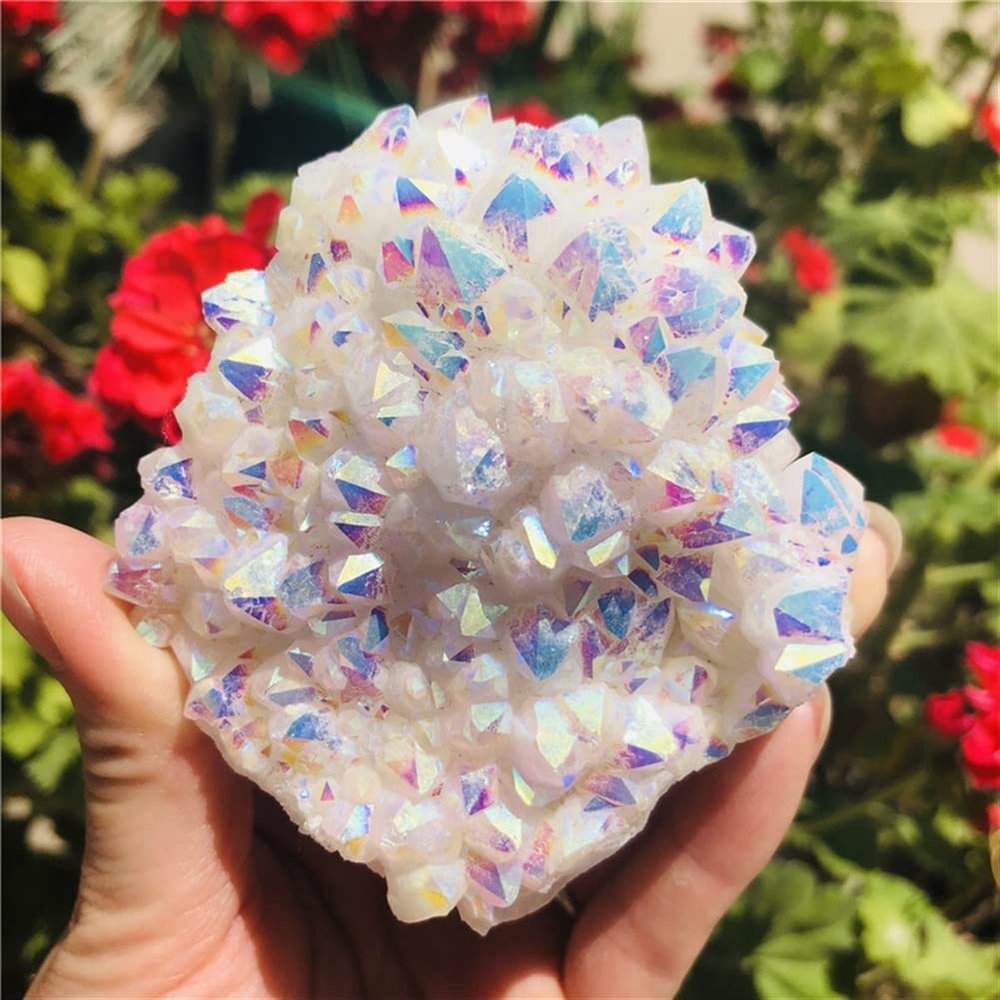 WIOSEN 150–180 g Specimen, White Angel Aura Quartz Point, Electroplated Crystal Cluster
