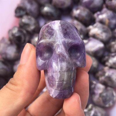 WIOSEN Natural Dream Amethyst Quartz Crystal Skull Gemstone, Handmade Carved Crystal Skull Decoration