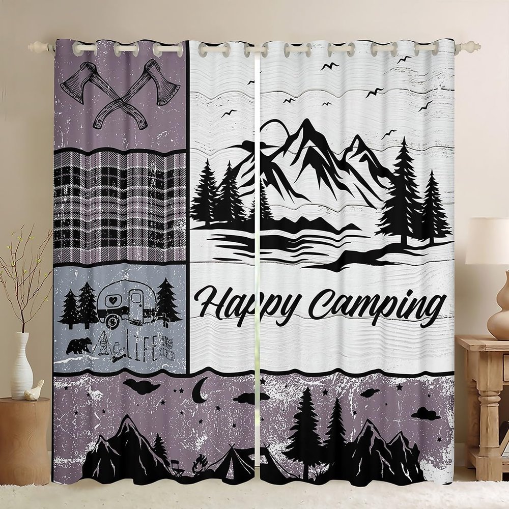 RV Window Curtains, Happy Camping Decor, 2 Panels, Medium Size