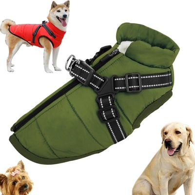 Waterproof Winter Dog Jacket with Integrated Harness