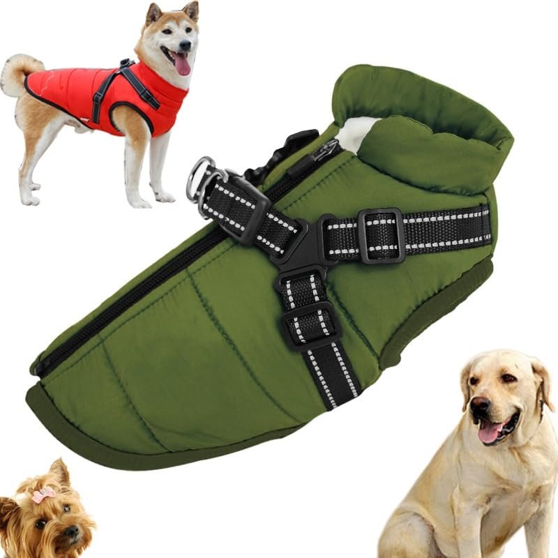 Waterproof Winter Dog Jacket with Integrated Harness
