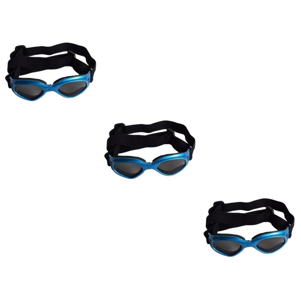Housoutil 3-Piece Dog Sunglasses for Cats and Dogs, UV Protection, Adjustable Straps, Windproof and Waterproof, Blue