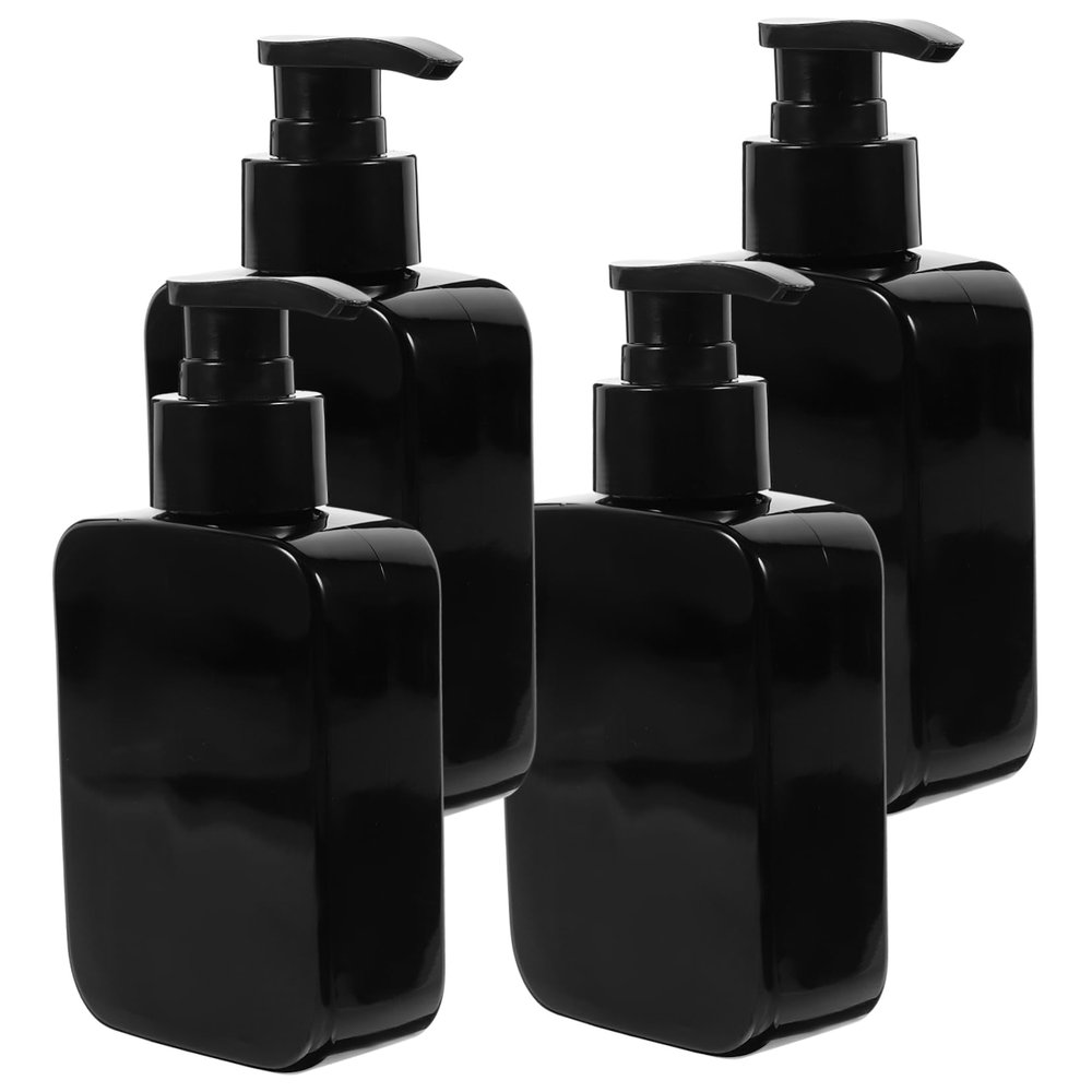 HAPINARY Refillable Pump Bottles, PET, 150 mL, 4-Pack, Square, Black
