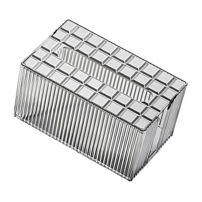 Transparent Tabletop Tissue Box with Grid Strips, Silver
