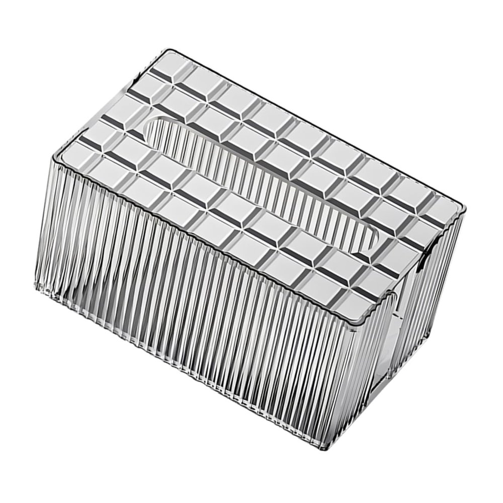 Transparent Tabletop Tissue Box with Grid Strips, Silver