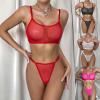 FGUUTYM Sexy Lingerie Set for Women, Adjustable Bra, Sexy Bottom, Sheer Panties, Patent-Look Women's Lingerie (Pink, S) view 3