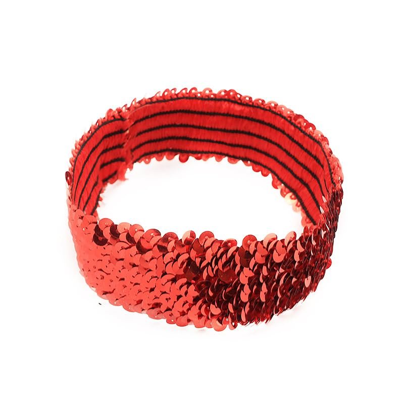 SYSUII 5-Piece Sequin Headbands, Elastic Glitter Hair Bands for Women and Girls, Red