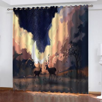 Blackout Curtain with Grommets, Sound-Reducing, 3D Jungle Deer Design