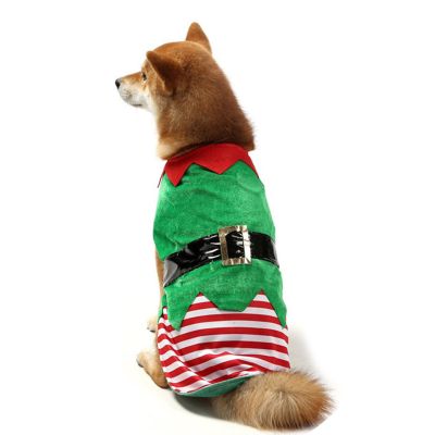 Kingke Red and Green Festive Elf Costume for Dogs