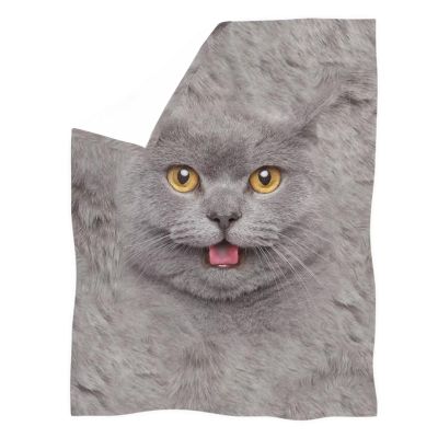 Tenemos Fleece Blanket with 3D Blue Cat Print, 125 x 150 cm