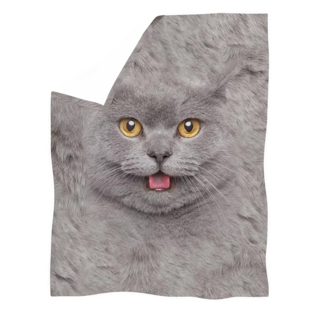 Tenemos Fleece Blanket with 3D Blue Cat Print, 125 x 150 cm