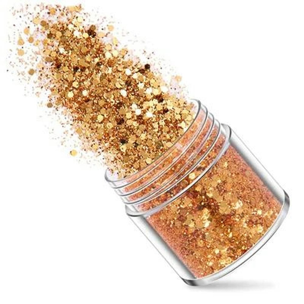 1 Bottle Rose Gold and Silver Nail Art Glitter Sequin Charms Mix, 3D Glitter Pigment Powder, DIY Gel Nail Decorations, 162-1, 10 ml