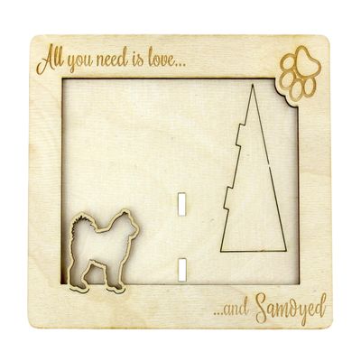 Art-Dog Engraved Dog Photo Frame, Personalized Wooden Pet Memorial, Samoyed, 18.5 x 13.5 cm