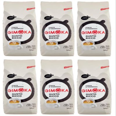 6-Pack Gimoka Caffè Ricco Whole Coffee Beans, Blend of Roasted Coffee Beans, 1 kg