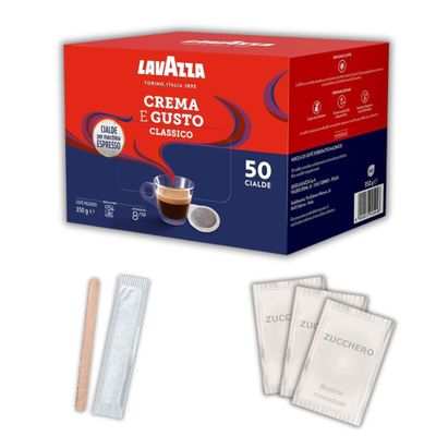Lavazza Crema e Gusto Set: 50 Coffee Capsules, 50 Stirrers & 50 Sugar Packets