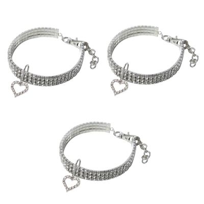 Angoily 3-Piece Elegant Heart-Shaped Pet Collar Set with Crystals for Cats and Dogs, White