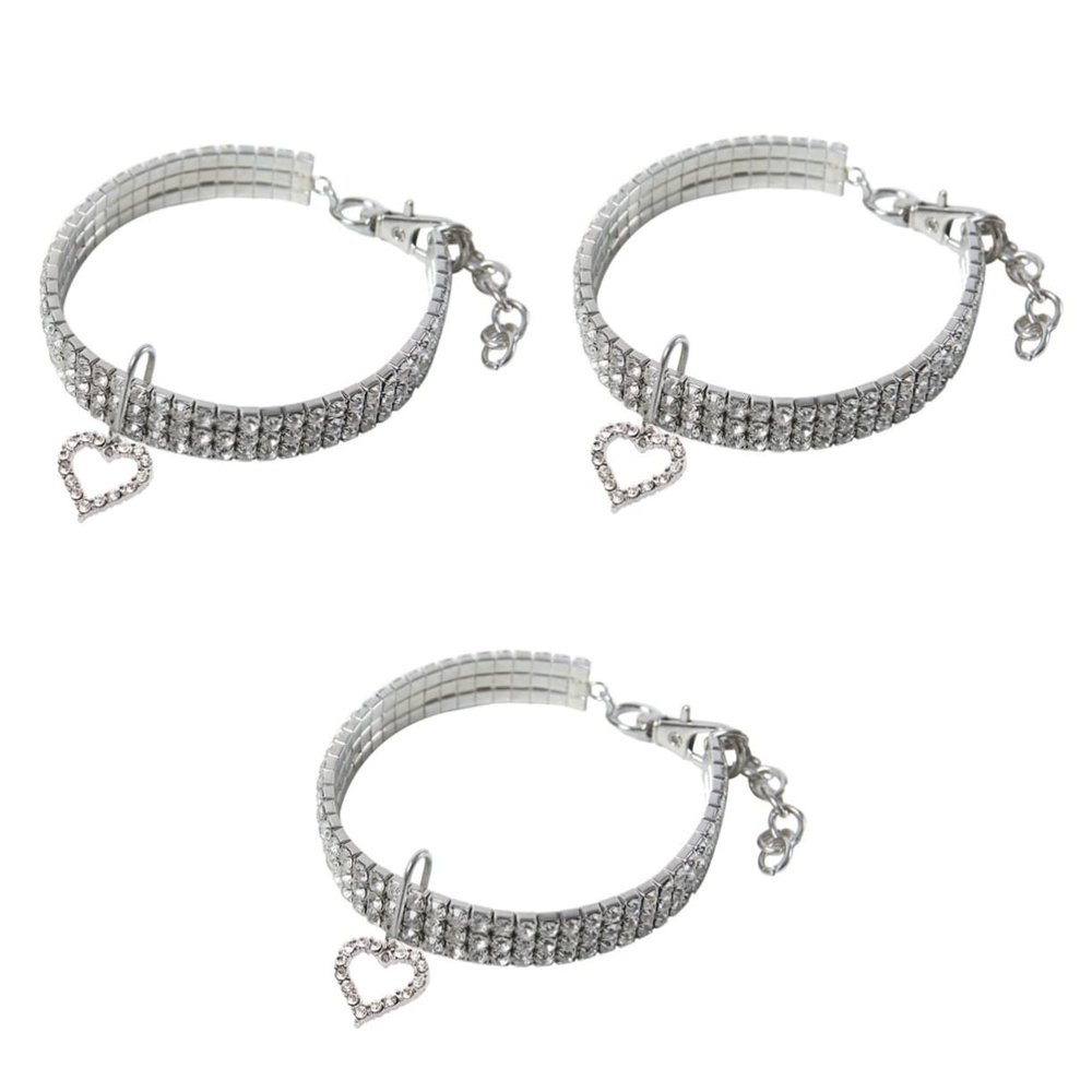 Angoily 3-Piece Elegant Heart-Shaped Pet Collar Set with Crystals for Cats and Dogs, White
