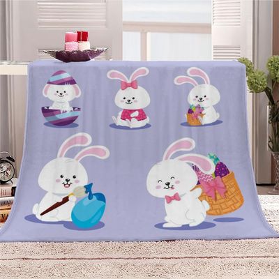 AKATIE 3D Cartoon Rabbit Plush Blanket, 100 x 130 cm, Light Purple, Soft Microfiber Flannel Baby Blanket