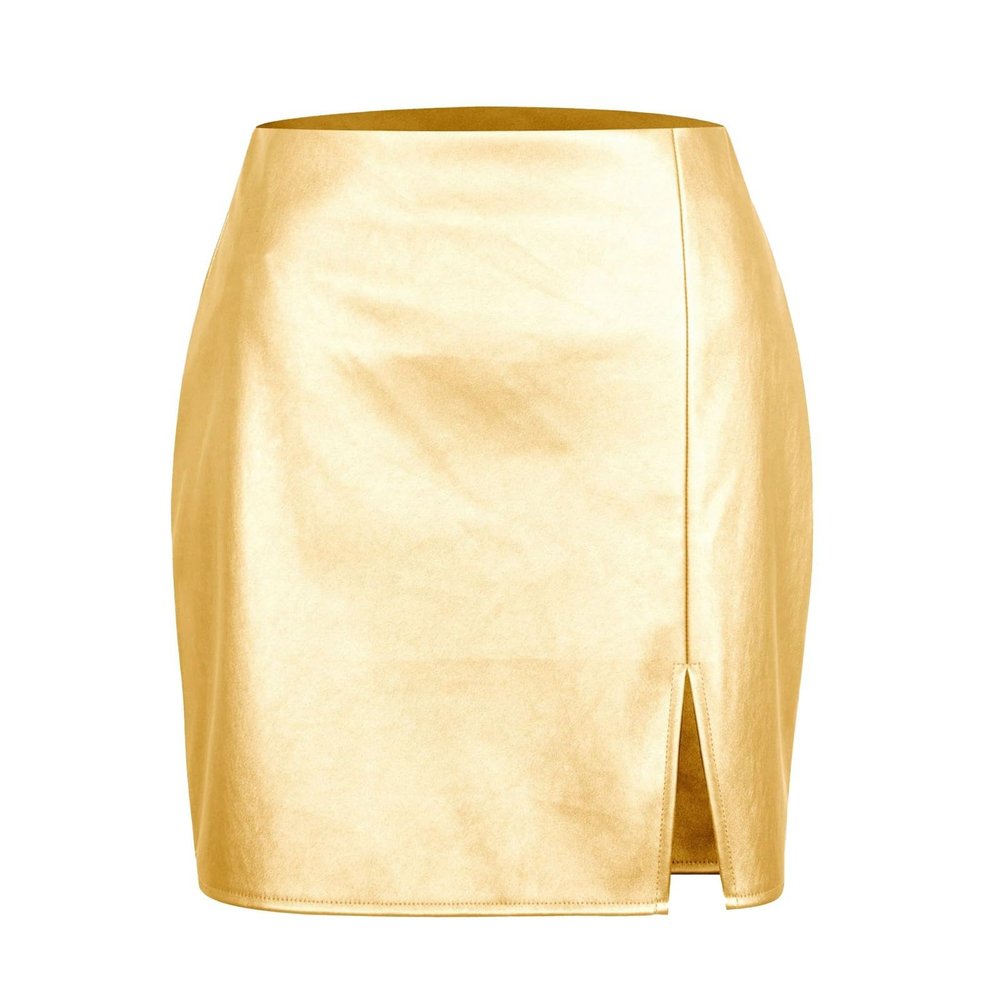 Fulidngzg Women's Leather Skirt, 1990s Pleated Sequin Stretch Party Metallic Silver High-Waisted Mini Skirt