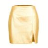 Fulidngzg Women's Leather Skirt, 1990s Pleated Sequin Stretch Party Metallic Silver High-Waisted Mini Skirt view 2