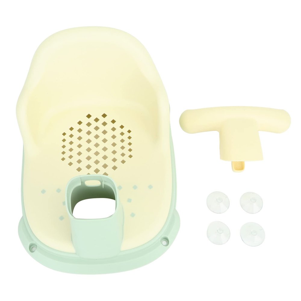 Baby Bath Seat with Water Pump Button, Foldable Backrest and Suction Cups, Green