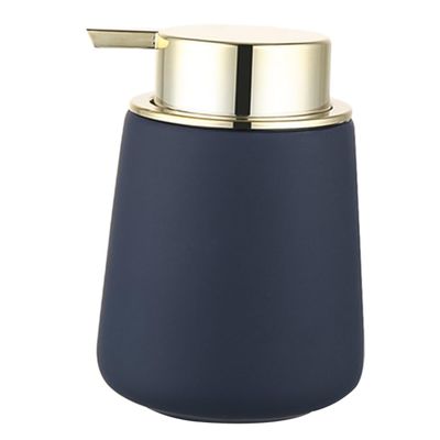 Blue Ceramic Liquid Dispenser Bottle with Push Mechanism