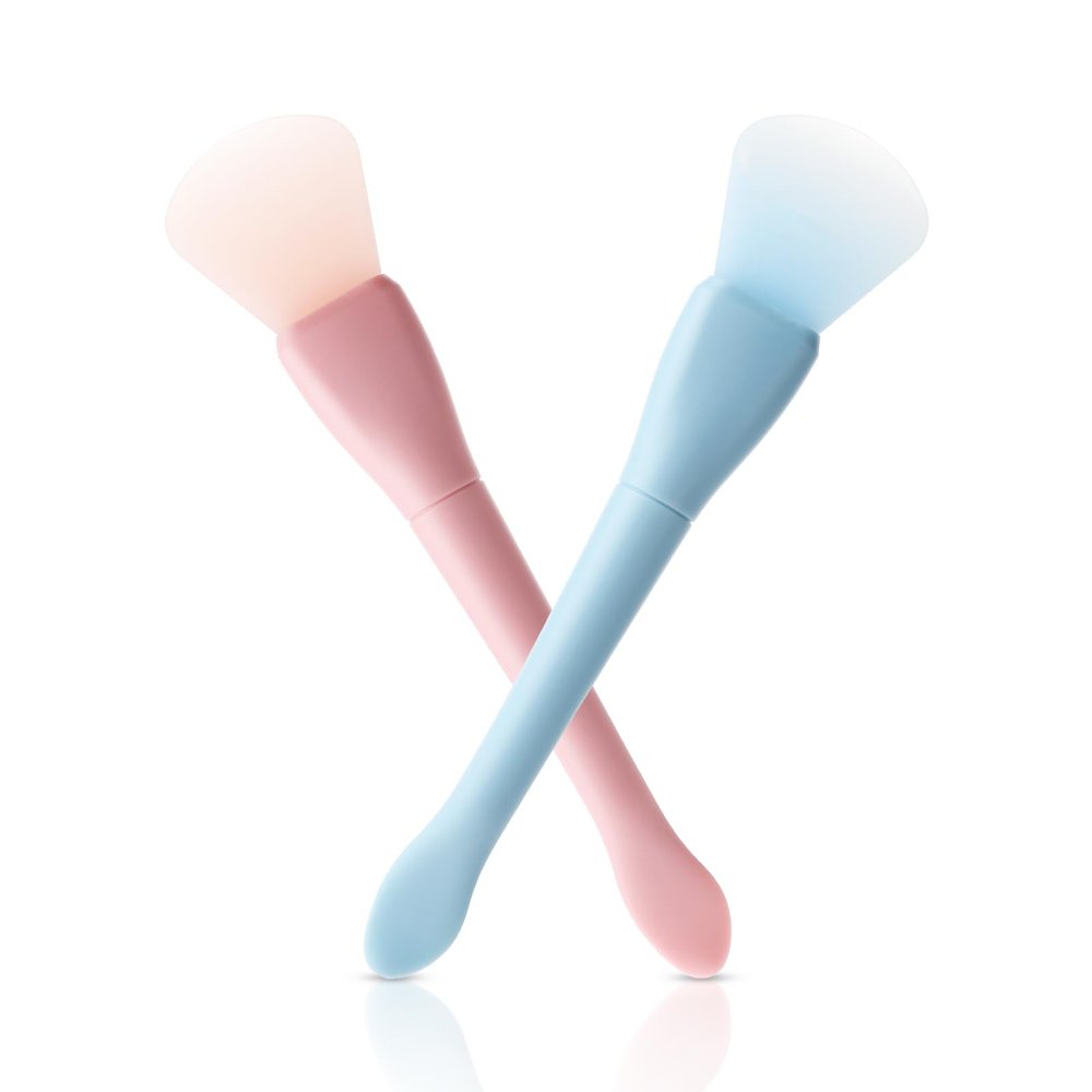 2-Piece Silicone Facial Mask Brush Applicators, Blue and Pink