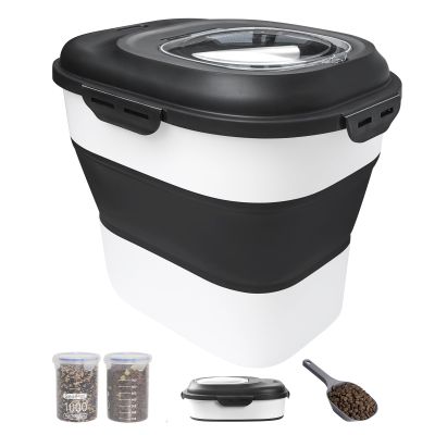 DDMOMMY 13.6/15.9 kg Foldable Dog Food Storage Container with Airtight Lids, Wheels, Scoop and 2 Food Containers