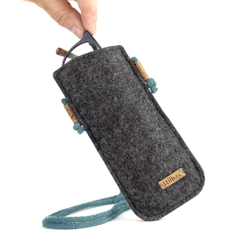stilbag Hanging Wool Felt Glasses Case | Durable Case for Glasses | For Women and Men | Handmade in Germany - Anthracite-Pink (Anthracite-Petrol)