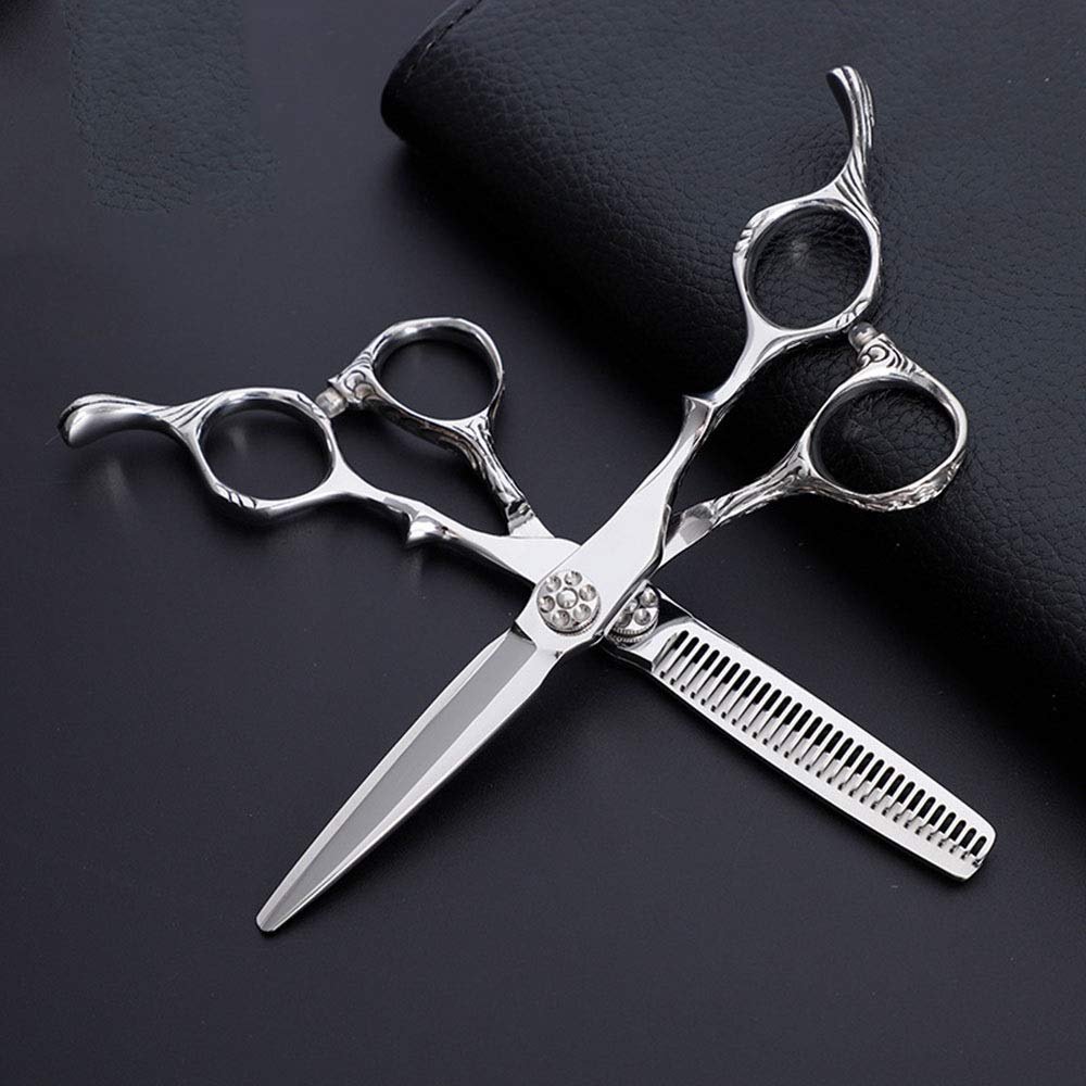 RWRAPS 6-Inch Professional Hairdressing Scissor Set, Straight and Thinning Scissors, Silver