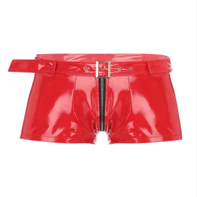 inhzoy Men's Wetlook Boxershorts with Bulge Pouch, Glossy Patent-Look Finish and Zipper, Red, M