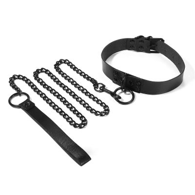 JewelryWe Leather Collar with Chain for Women, Adjustable BDSM Choker, Black