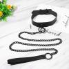 JewelryWe Leather Collar with Chain for Women, Adjustable BDSM Choker, Black view 2