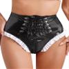 TiaoBug Women's Wetlook Open-Crotch Thong High-Waisted Briefs with Zipper, Black, 3XL view 1