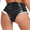 TiaoBug Women's Wetlook Open-Crotch Thong High-Waisted Briefs with Zipper, Black, 3XL view 2