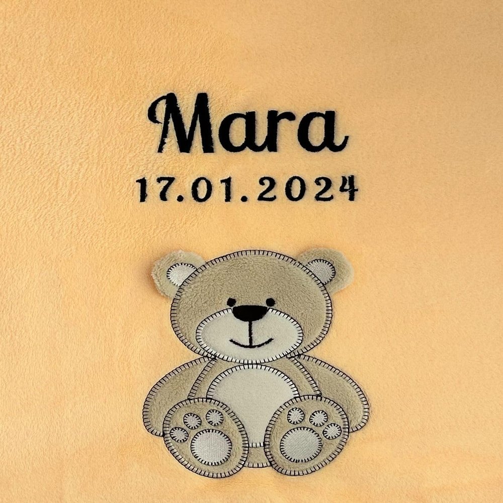 KIDDI-MEDIA Baby Blanket with Name and Birth Date, Apricot Br