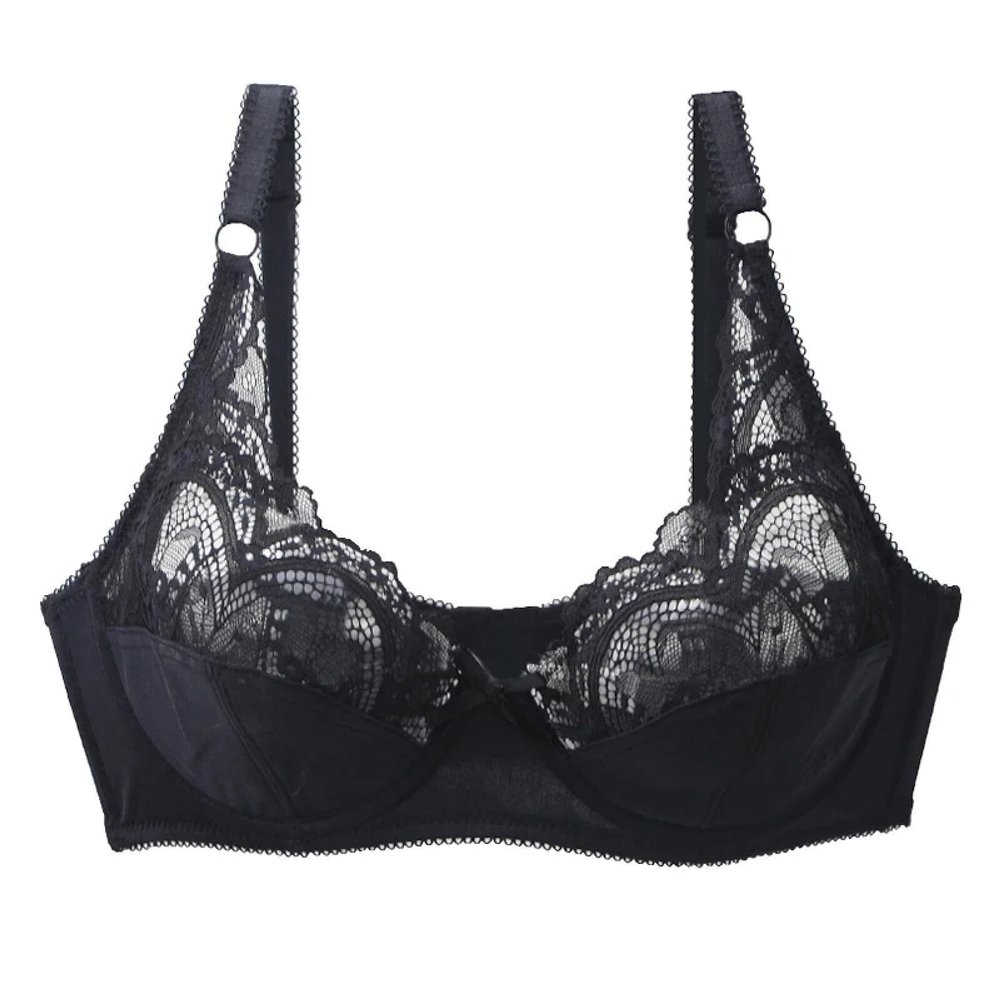 GDNIA Women's Plus-Size Floral Lace Underwire Balconette Bra