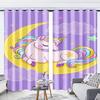 WEQEER Unicorn Room-Darkening Curtains, Pink Cartoon Horse, Rainbow and Clouds, for Kids' Room (220 x 215 cm, 2 x 110 x 215 cm) view 2