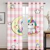 WEQEER Unicorn Room-Darkening Curtains, Pink Cartoon Horse with Rainbow Clouds view 1