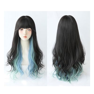 Long Ombre Blue Wig for Women with Full Bangs