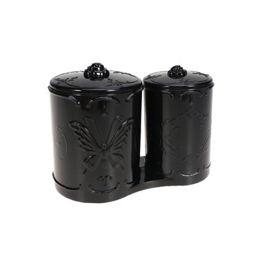 IMIKEYA Vintage Storage Box with Lid, 2 Compartments, PS, Black