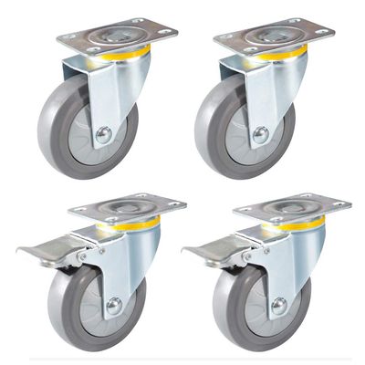 4-Pack Swivel Furniture Casters, Gray TPR Rubber, Dual Brakes