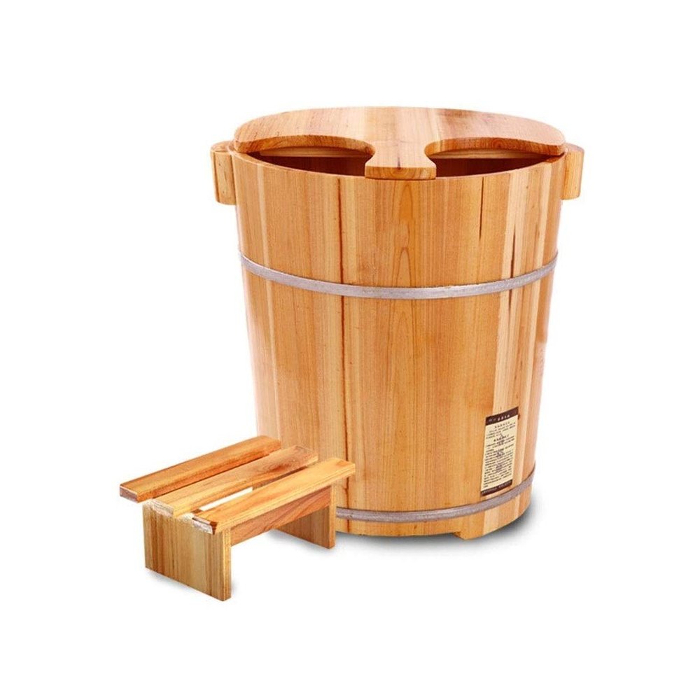 KSTUFF Wooden Barrel Foot Bath with Lid and Stool, Foot Soaking Tub, Pedicure Basin for Adults, Vision