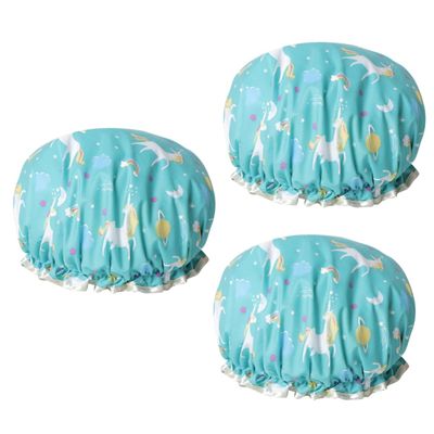 Angoily 3-Pack Women's Waterproof Shower Caps with Cute Unicorn Design