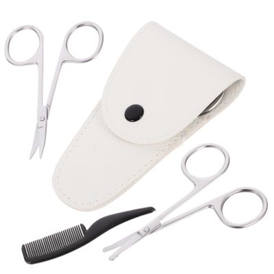 4-Piece Stainless Steel Beard Scissors Set with Plastic, White
