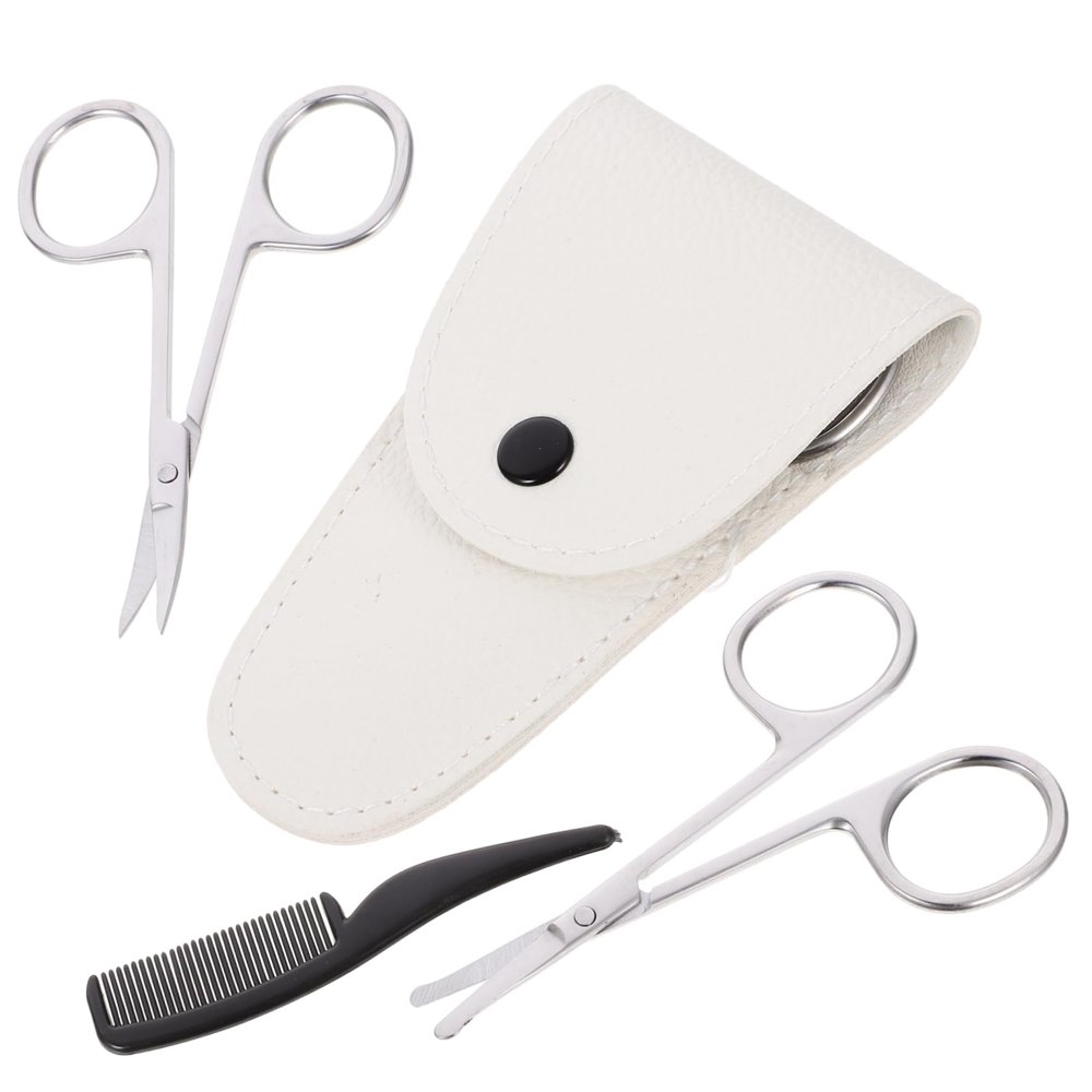 4-Piece Stainless Steel Beard Scissors Set with Plastic, White