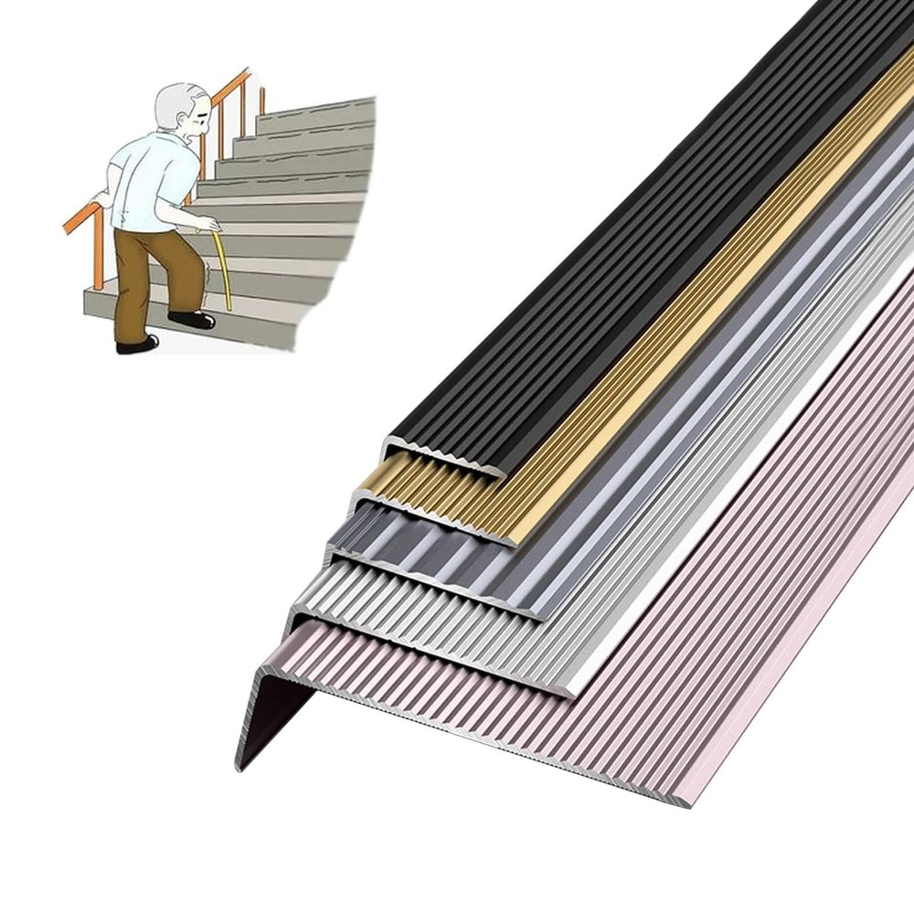 IkErna Non-Slip Stair Nosing Aluminum Trim, 90 cm, L-Shape Corner Guard, Purple, 70 mm